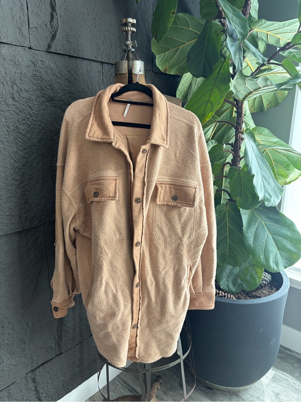Free people Tan Fleece Button-Up Jacket - Picture 2 of 4